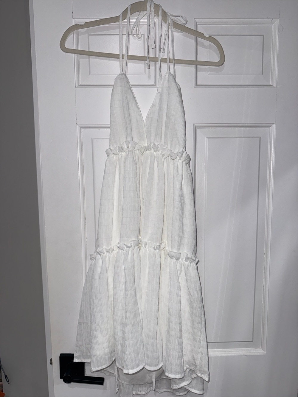 White Backless Halter Tiered  Dress